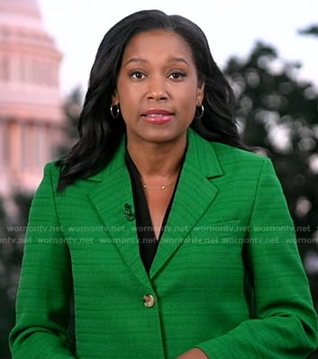 Rachel's green tweed blazer on Good Morning America