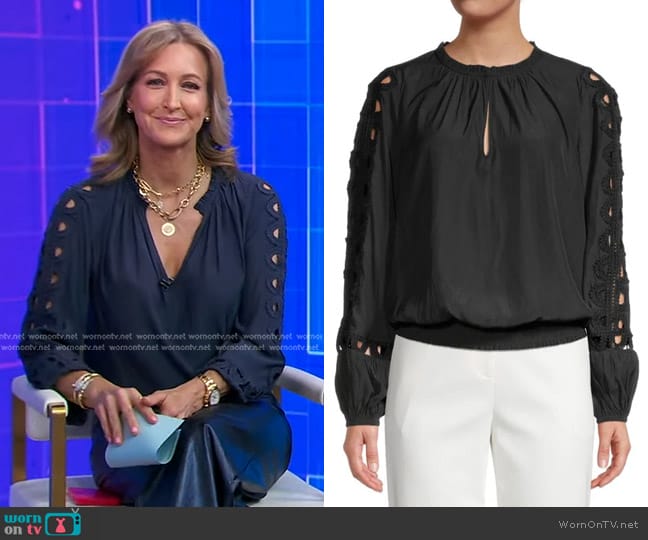 Ramy Brook Bri Lace Cutout Top worn by Lara Spencer on Good Morning America