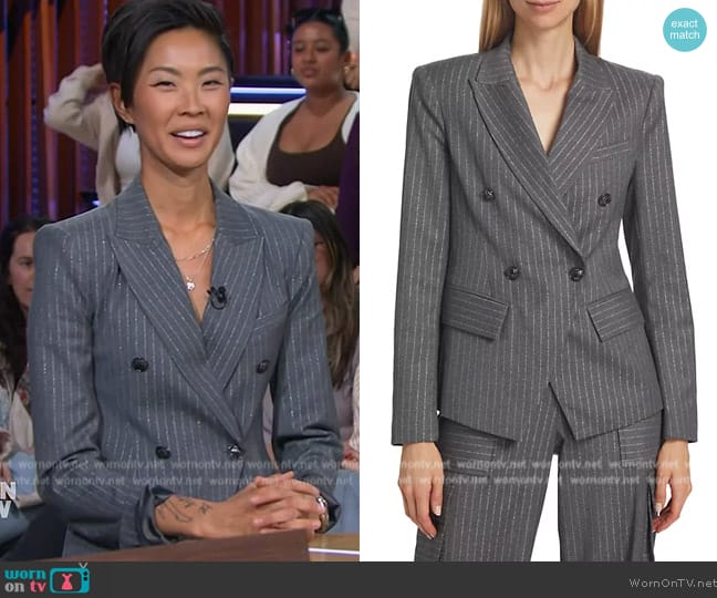 Ramy Brook Pinstripe Double Breasted Jacket worn by Kristen Kish on The Kelly Clarkson Show