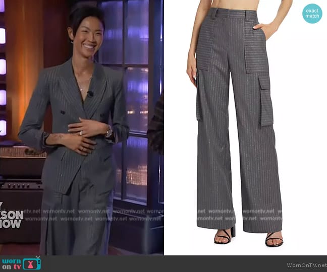 Ramy Brook Noa Pinstriped Pants worn by Kristen Kish on The Kelly Clarkson Show