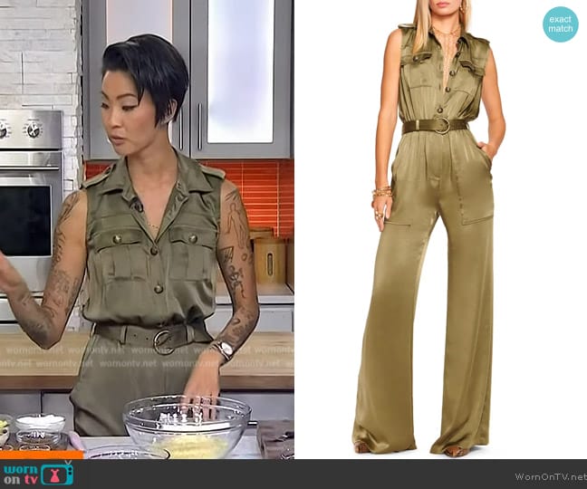 Ramy Brook Rayna Belted Wide Leg Satin Jumpsuit worn by Kristen Kish on Today