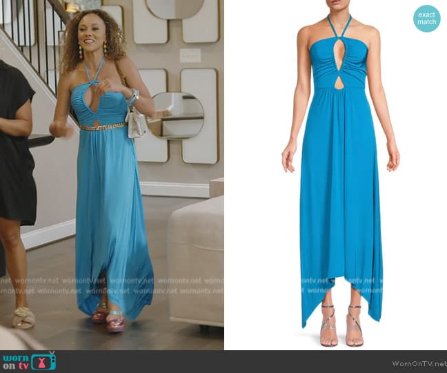 Ramy Brook Samba Halter Midi Dress worn by Ashley Darby on The Real Housewives of Potomac