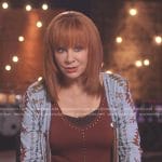 Reba’s brown studded tee and print cardigan on The Voice