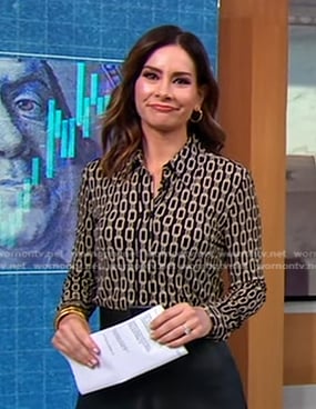 Rebecca's black link chain print blouse on Good Morning America