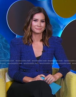 Rebecca's blue knit cardigan on Good Morning America