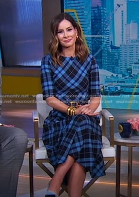 Rebecca Jarvis’s blue plaid midi dress on Good Morning America