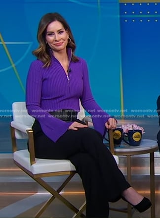 Rebecca’s purple half-zip sweater and black platform pumps  on Good Morning America