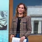 Rebecca’s tweed jacket and blue pants on Good Morning America