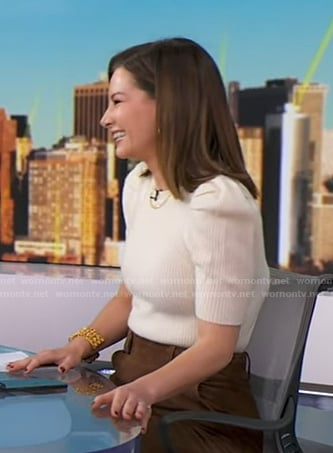 Rebecca's white ribbed puff sleeve sweater on Good Morning America