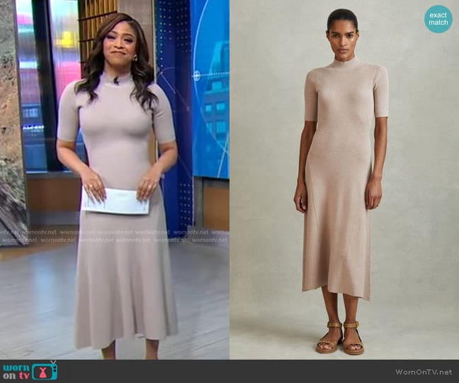 Reiss Caitlyn Ribbed Bodycon Midi Dress worn by Morgan Norwood on Good Morning America