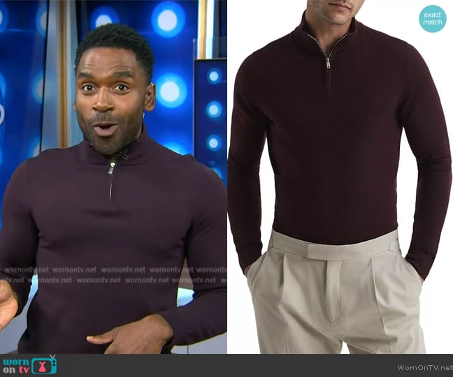 Reiss Blackhall Merino Funnel Neck Half Zip Pullover worn by Justin Sylvester on Today