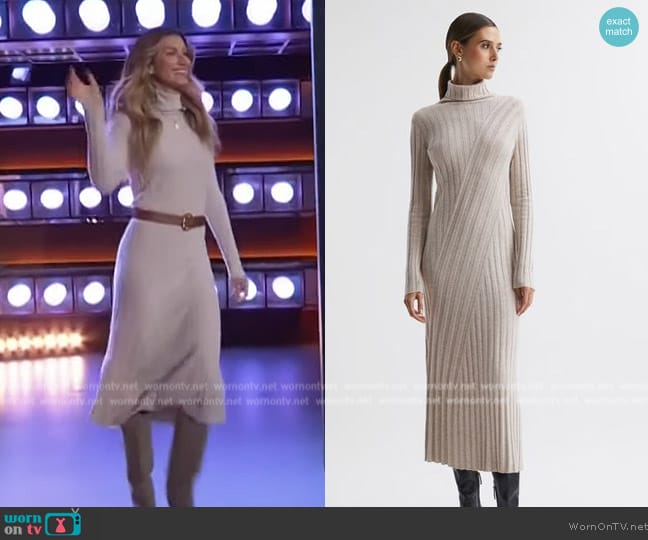 Reiss Cady Fitted Knitted Midi Dress worn by Gisele Bundchen on The Kelly Clarkson Show