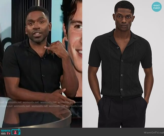 Reiss Fortune Cable Knit Cuban Collar Shirt worn by Justin Sylvester on E! News