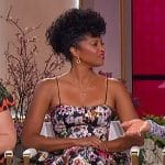 Renee Elise Goldsberry’s black floral print dress on The Jennifer Hudson Show