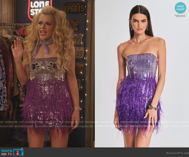 Retrofete Anastasia Sequin Feather Dress worn by Summer Dutkowsky (Busy Philipps) on Girls5eva