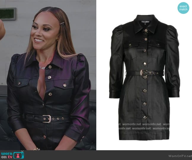 Retrofete Lema mini shirt dress worn by Ashley Darby on The Real Housewives of Potomac