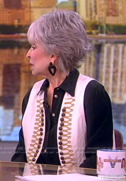 Rita Moreno's white embroidered vest on The View