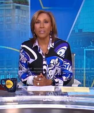 Robin’s blue printed blouse on Good Morning America