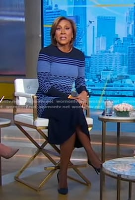 Robin's blue striped knit dress on Good Morning America