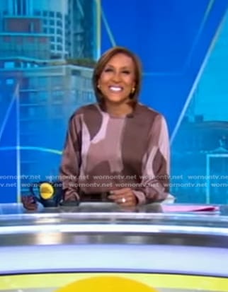 Robin's brown abstract print blouse on Good Morning America