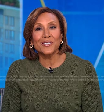 Robin's green floral knit sweater on Good Morning America