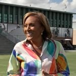 Robin’s multicolor printed shirt on Good Morning America