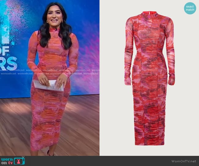 Rococo Sand Tie Dye Ruched Dress worn by Reena Roy on Good Morning America