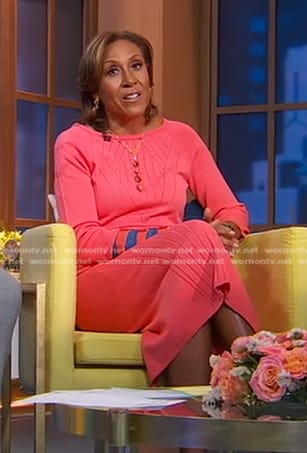 Robin’s pink stitched knit dress on Good Morning America