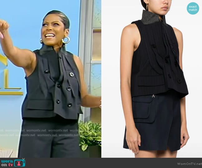 Sacai Contrasting-collar pinstripe waistcoat worn by Tamron Hall on Tamron Hall Show