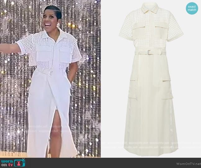 Sacai Lace-trimmed cotton midi dress worn by Tamron Hall on Tamron Hall Show