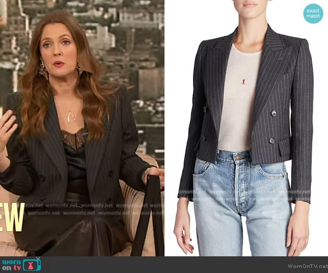 WornOnTV: Drew’s black pinstripe blazer and cami on The Drew Barrymore ...