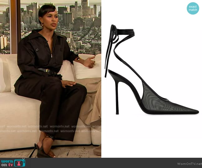 Saint Laurent Oxalis Slingback Pumps in Mesh worn by Sabrina Elba on The Drew Barrymore Show