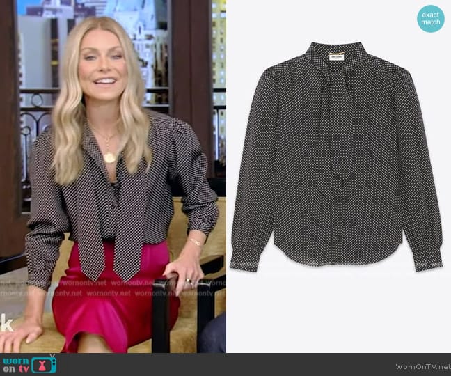 WornOnTV: Kelly’s black polka dot print blouse on Live with Kelly and ...