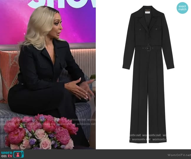 Saint Laurent Long-sleeve tailored jumpsuit worn by Karen Huger on The Kelly Clarkson Show