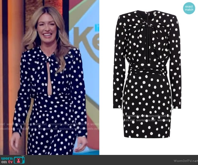 Saint Laurent Polka-dot sable minidress worn by Cat Deeley on Live with Kelly and Mark