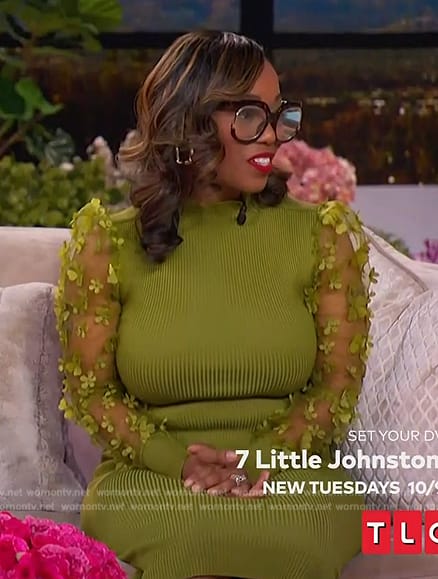 Sana’s olive lace sleeve sweater dress on The Jennifer Hudson Show