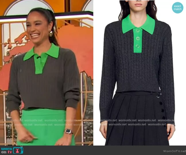 Sandro Cropped Cable-Knit Sweater worn by Rachel Smith on The Drew Barrymore Show