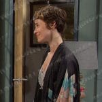 Sarah’s black lace trim chemise and floral robe on Days of our Lives