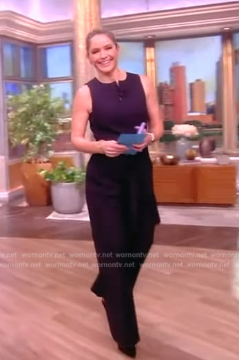 Sara’s navy tie waist jumpsuit on The View