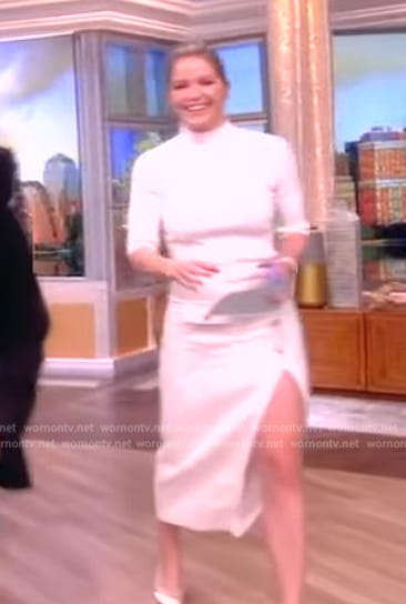 Sara’s white button tweed skirt and top on The View