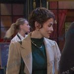 Sarah’s beige pinstripe coat on Days of our Lives