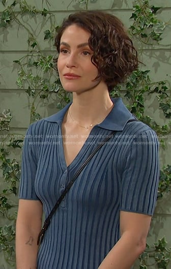 Sarah's blue ribbed polo dress on Days of our Lives