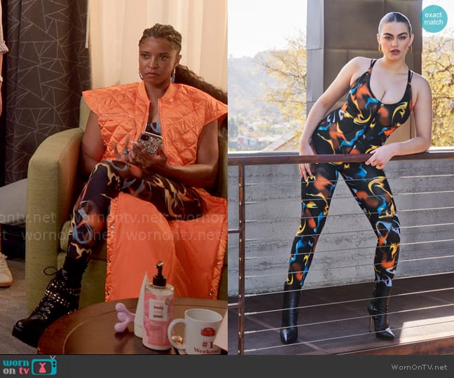 Savage x Fenty Night Rider Jumpsuit worn by Wickie Roy (Renée Elise Goldsberry) on Girls5eva