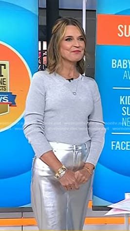 Savannah’s grey ribbed top and metallic skirt on Today