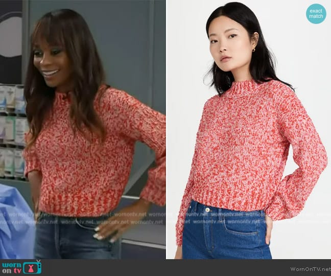 Scotch and Soda Relaxed Fit Crew Neck Boucle Sweater worn by Zuri Hall on Access Hollywood