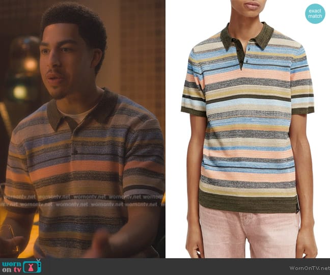 Scotch and Soda Stripe Organic Cotton Polo worn by Andre Johnson, Jr. (Marcus Scribner) on Grown-ish