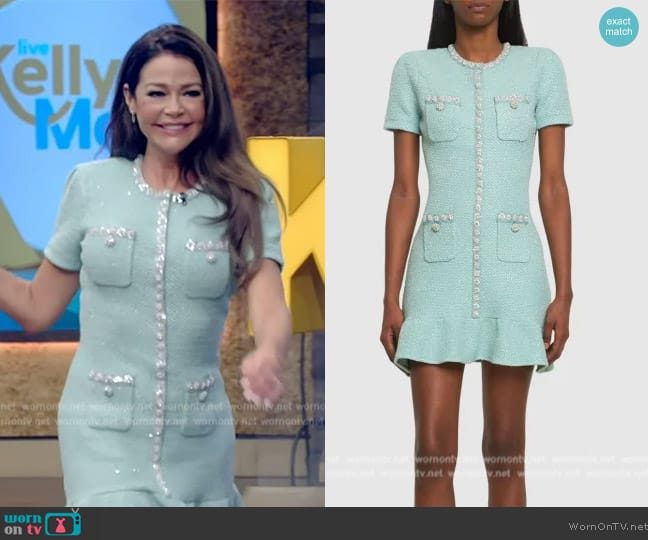 Self Portrait Sequinned tweed minidress worn by Denise Richards on Live with Kelly and Mark