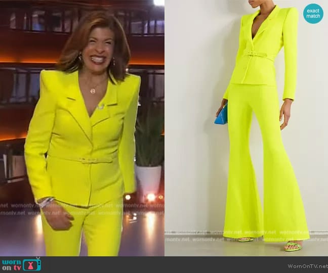 Sergio Hudson Belted Neon Wool-Crepe Blazer worn by Hoda Kotb on The Kelly Clarkson Show