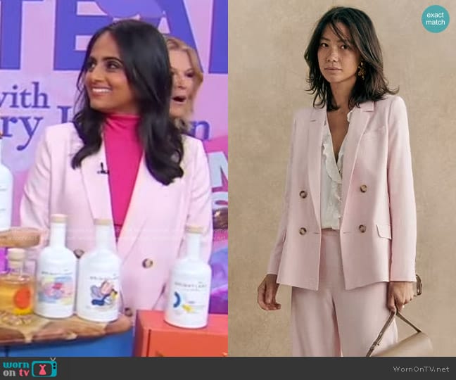 Sezane Christie Jacket in Powder Pink worn by Aishwarya S Iyer on Good Morning America