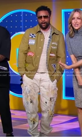 Shaggy's khaki patch shirt and splatter print pants on Good Morning America